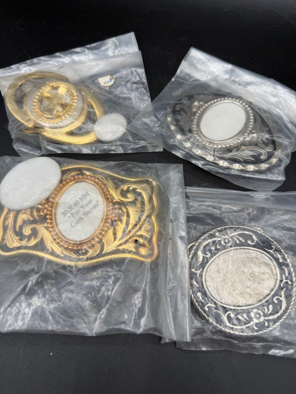 Vintage Belt Buckle Blanks Settings for Cabochon Gemstones Gold Silver Tone